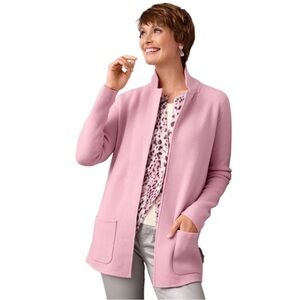 Talbots Merino Wool Blend Sweater Coat Blazer Jacket Patch Pocket Open Cardigan